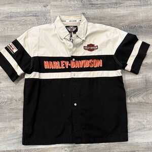 Harley-Davidson Men's Black and Cream Shirt sz l